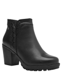 Botín negro de cuero para mujer con diseño elegante y sofisticado, trenzado en la parte trasera, ideal para uso diario.