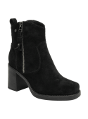 Botín negro de cuero para mujer, estilo casual con taco ancho y altura media, ideal para uso diario y máxima comodidad.