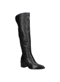 Bota de cuero negro, punta ligeramente redondeada, ideal para atuendos formales y casuales.