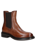 Botín Chelsea camel para mujer, de cuero, con paneles elásticos y suela elevada, ofreciendo comodidad y buen agarre.
