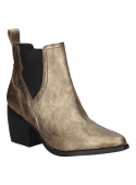 Botín Chelsea color oro de cuero para mujer, con ajuste cómodo gracias al panel elástico y lengüeta trasera.
