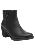 Botín casual negro de cuero para mujer, con detalles modernos y construcción robusta para uso diario.