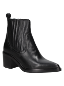 Botín Chelsea negro de cuero para mujer, con diseño elegante y moderno, ideal para uso urbano prolongado.