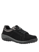 Zapatilla de cuero negro para mujer, estilo casual, resistente y versátil para aventuras urbanas.