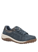 zapatilla casual azul de cuero para mujer, diseñada para aventuras urbanas.