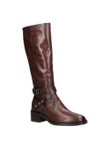 Bota de cuero café con suela robusta, ofrece estabilidad y soporte en diversas superficies, ideal para todo evento.
