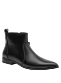 Botín negro de cuero para mujer con diseño elegante y estilizado, ideal para un look formal o semiformal.