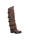 Botas altas de cuero café para mujer, estilo casual, con correas y hebillas ajustables, ideales para climas fríos.