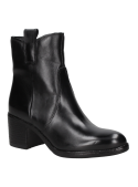 Botín de cuero negro para mujer, corte hasta el tobillo, estilo casual elegante, ideal para jeans o vestidos.