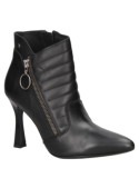 Botín de vestir negro para mujer en cuero, con diseño moderno y elegante, ideal para ocasiones sofisticadas y modernas.