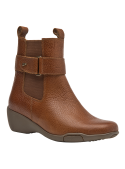 Botín Chelsea café de cuero para mujer, ideal para invierno, con punta cuadrada y taco plano de 5 cm.