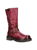Bota de cuero burdeo para mujer, estilo casual, con correas y acabado envejecido, ideal para destacar con elegancia.