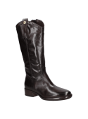 Calzado vaquero de cuero marrón para mujer, con refuerzo en el caño y diseño adaptable a estilos formales y casuales.