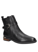 Botín negro casual de cuero para mujer con cierre lateral y hebilla decorativa, ideal para looks semi-formales.