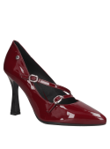 Zapato de cuero burdeo para mujer, estilo vestir, con diseño sofisticado y taco alto, ideal para eventos formales.