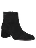 Botín negro de cuero para mujer, estilo casual minimalista, ideal para combinar con jeans o vestidos para un look versátil.