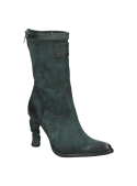 Calzado casual de cuero verde con tacón alto para mujer, versátil en temporadas de transición, protege del frío.