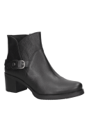 Botín de cuero negro para mujer con estilo atemporal, comodidad y protección contra el frío en temporadas frías.