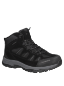 Botín de trekking negro para hombre, con suela gruesa y buen agarre, mezcla de cuero y textil.