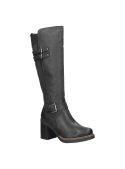 Bota negra de cuero para mujer, casual y elegante, ideal para invierno y ocasiones formales.