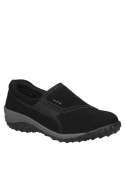 Zapatilla de cuero negro para mujer, estilo casual, caña de 6 cm, versátil y cómoda.