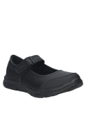 Calzado infantil negro de cuero/sintético, escote lateral, cómodo para el día escolar y eventos educativos.