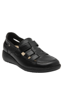 Elegante zapato de cuero negro para mujer, cómodo para uso diario y reuniones informales.
