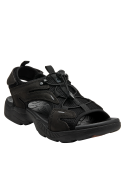sandalia estilo athleisure de cuero negro, combinando durabilidad con moda urbana casual.