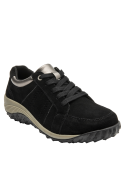 zapatilla de cuero negro para mujer, diseño elegante y deportivo, suela beige cómoda
