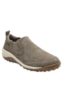 Zapatilla casual de cuero taupe para mujer, sin cordones, perfecta para un look relajado y sofisticado.