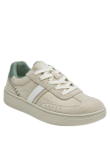 calzado casual de mujer en cuero beige con detalles deportivos y toque verde