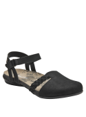 Sandalia de cuero negro para mujer, diseño sofisticado con correa ajustable.