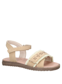 Calzado infantil beige, sandalia sintética con detalles bohemios para ocasiones informales.