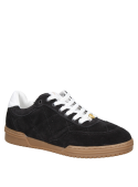 Zapatilla negra de cuero con suela marrón claro, perfecta para un estilo casual y urbano.