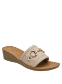 Sandalia beige casual con forro PU, cómoda para uso diario.