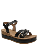 Sandalia negra de mujer con forro PU y diseño limpio para ocasiones casuales.