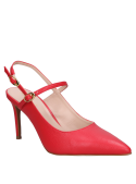 Zapato de cuero rojo para mujer, taco aguja y forro suave, versátil para día y noche.
