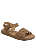 Sandalia para mujer en cuero café, ideal para climas cálidos.