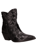 Elegante botín negro de cuero, diseño urbano con estabilidad y confort para diversas ocasiones.