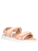 Sandalia plana rosada para niña, estilo casual, recomendada para paseos y juegos.
