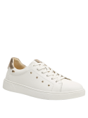 Zapatillas cómodas blancas de cuero para mujer, perfectas para combinar con jeans o vestidos.