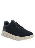 Zapatilla de cuña azul para mujer, estilo casual, ideal para actividades urbanas.