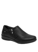 zapato negro de cuero casual para mujer, combina bien con pantalones de tela o falda midi