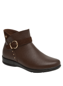 botín casual de cuero marrón para mujer, con tacón plano de 3 cm, ideal para actividades cotidianas.