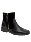 Botín negro para mujer, con punta cuadrada y taco plano, perfecto para actividades cotidianas y confort.