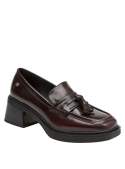 zapato burdeos mujer cuero casual, diseño de punta cuadrada