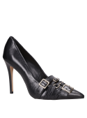 zapatos de tacón aguja negros para mujer, taco de 11 cm, cuero, recomendados para ocasiones especiales.