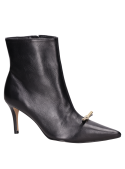 Botín negro de cuero para mujer, taco aguja de 8 cm, recomendado para eventos formales.