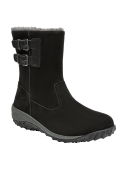 Calzado casual negro de cuero para mujer, con taco plano de 5 cm, ideal para comodidad.