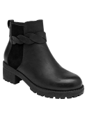 Botín negro de cuero para mujer, taco bloque de 5 cm, cómodo para actividades diarias.